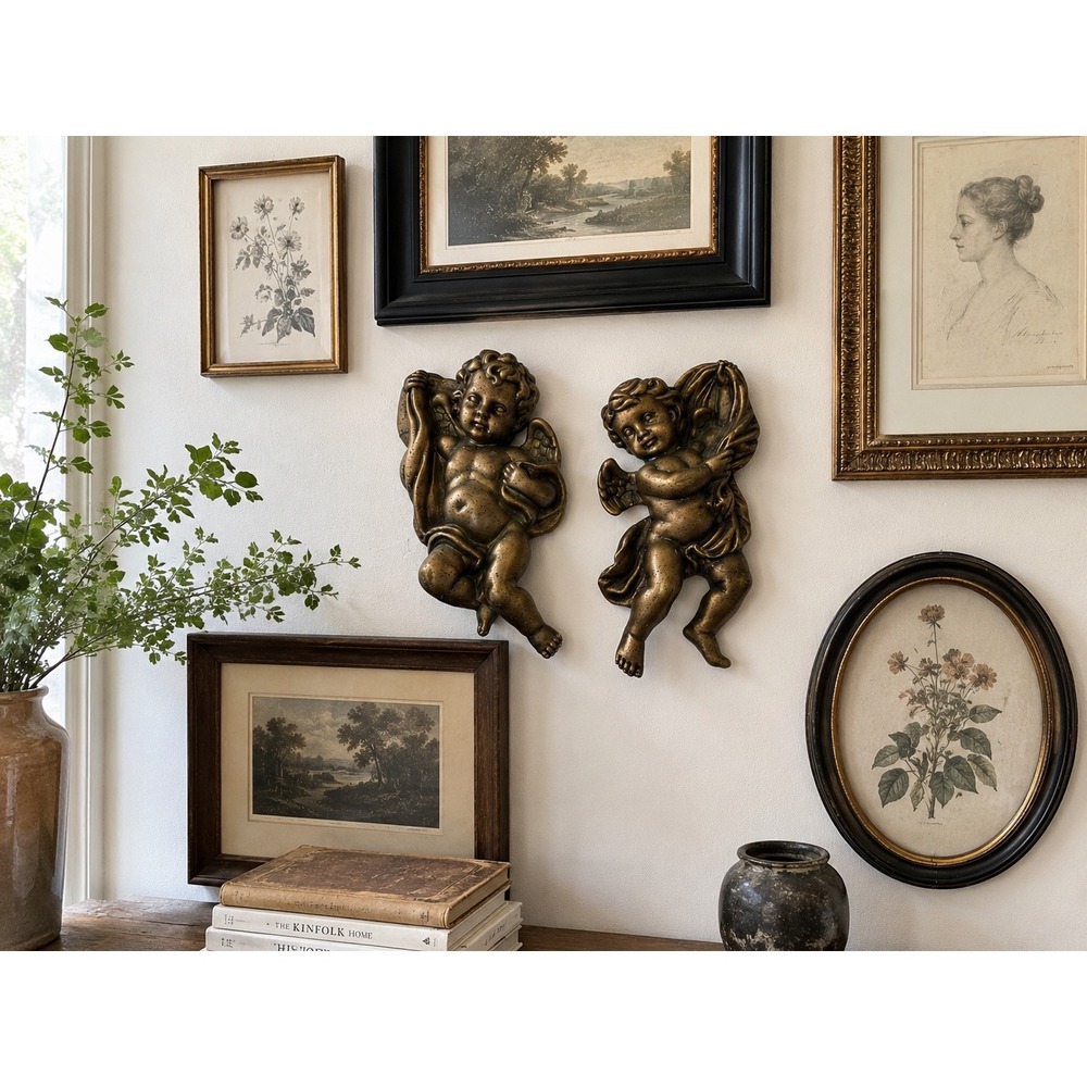 Vintage Brass‎ Cherub Wall Plaques Set of 2 Putti Angel Wall Decor Whinsygoth